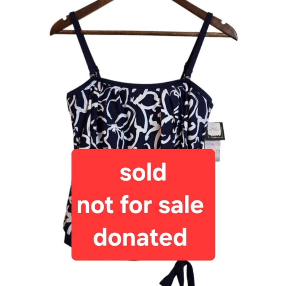 🛑Not For Sale🛑 Island Escape Womens Coral Gables Tankini Swim Top Navy White